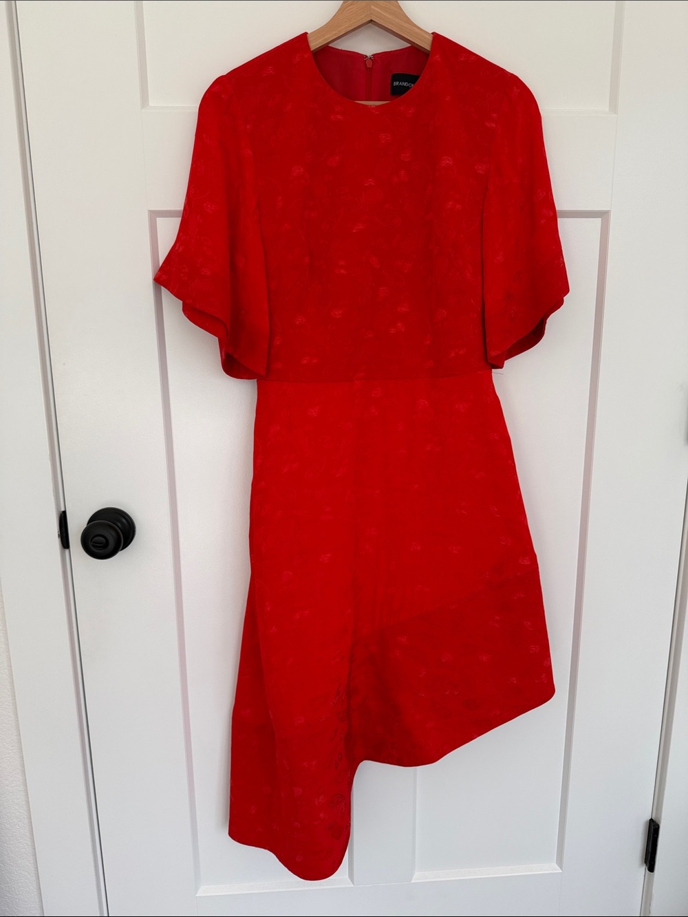 Brandon Maxwell Poppy Satin Jacquard Asymmetrical Midi Dress, size 6